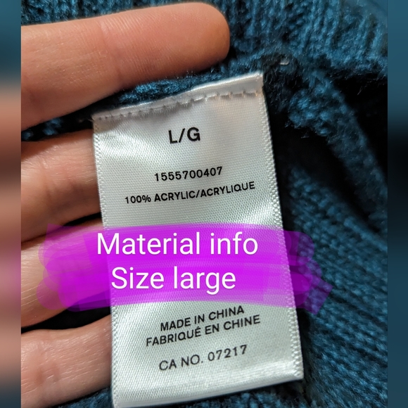 Warehouse One, BNWOT, dark teal/emerald green size LG, knitted style sweater - Picture 9 of 14